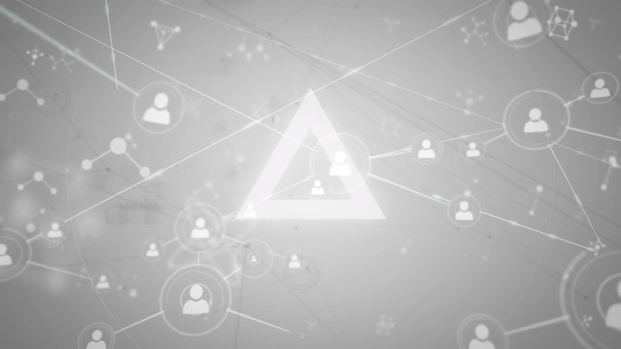 Animation of triangle pulsating with network of connections and people icons