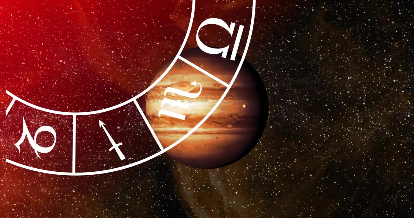 Animation of circle with zodiac symbols over globe on black background