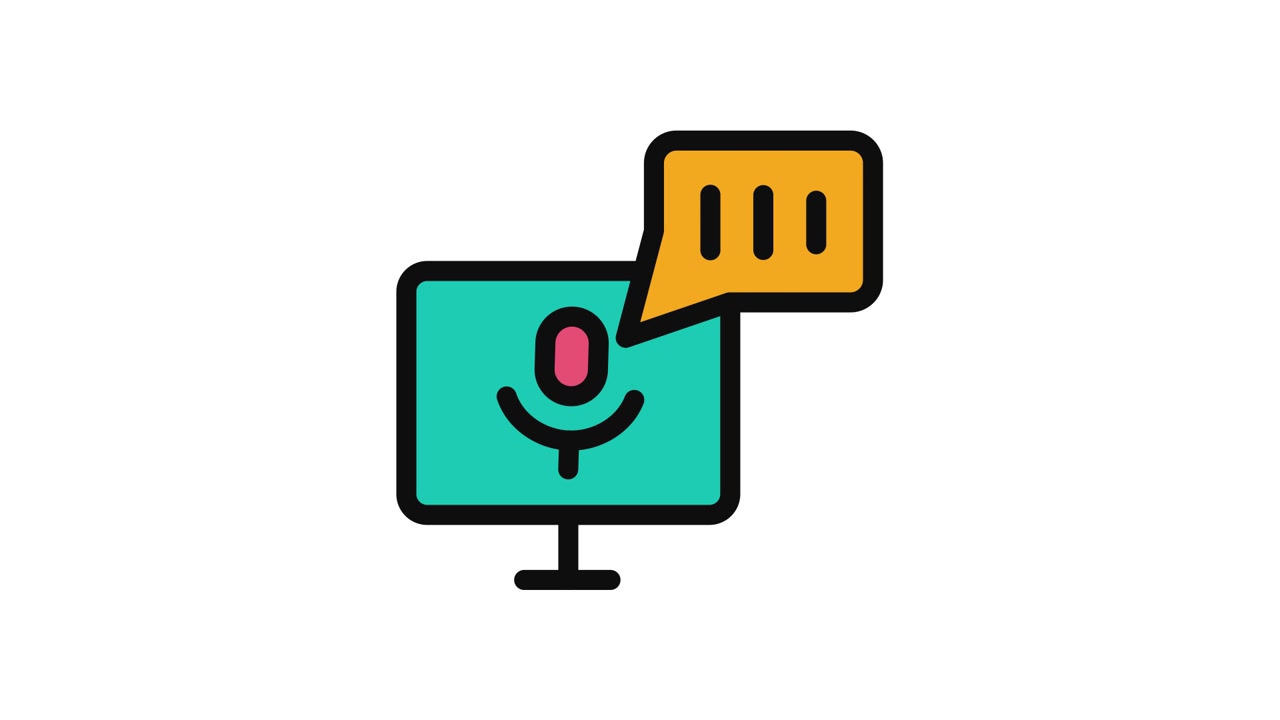 Animated Computer Monitor with Microphone and Speech Bubble Icon