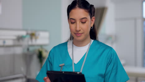doctor, woman and tablet for hospital service