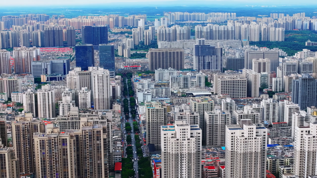 Aerial Dense Skyline Central Avenue Highrise, Towering Residential And Commercial Towers Stretching