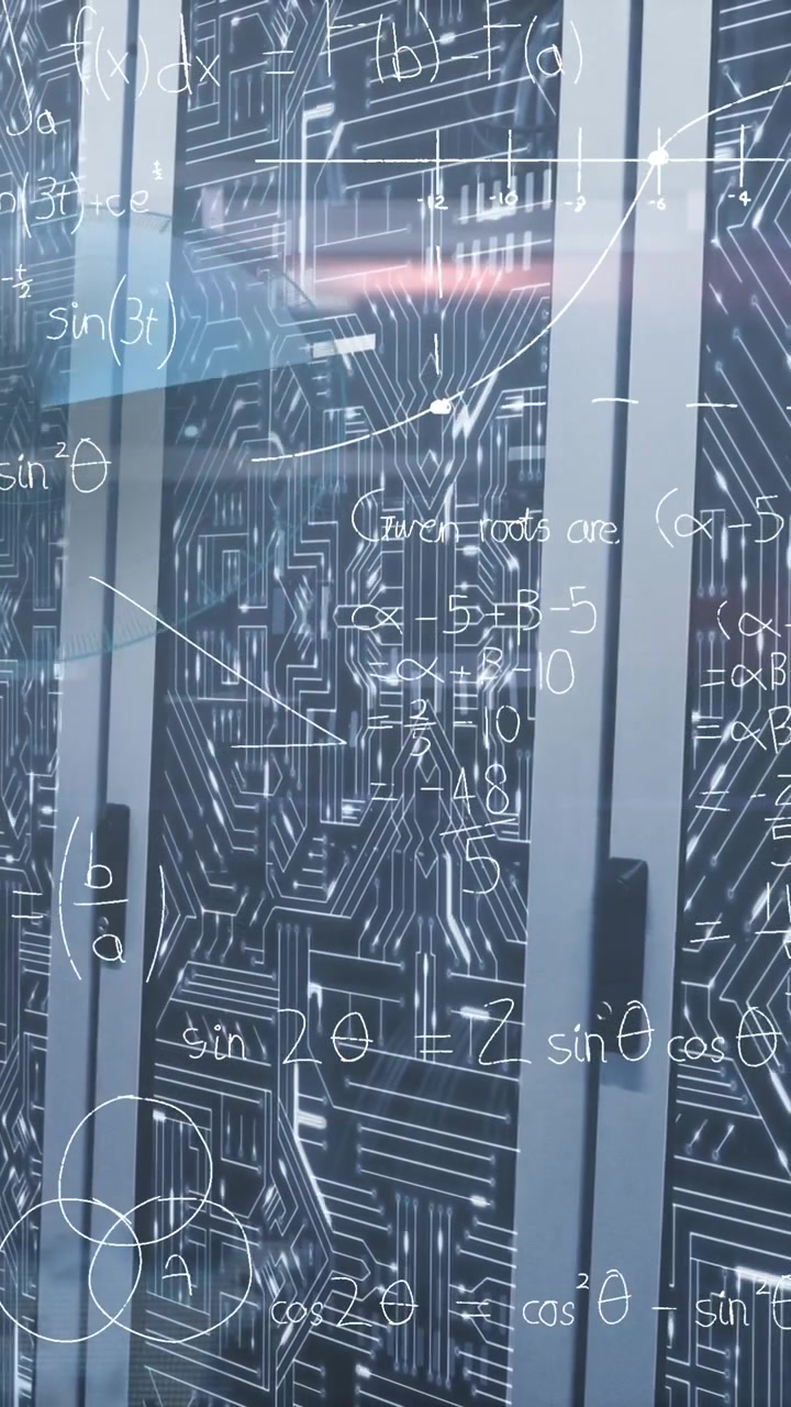 Animation of mathematical equations and data processing over server room