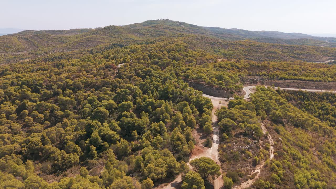 Vista aerea del lussureggiante paesaggio di Spetses in una giornata di sole, sereno e pittoresco.