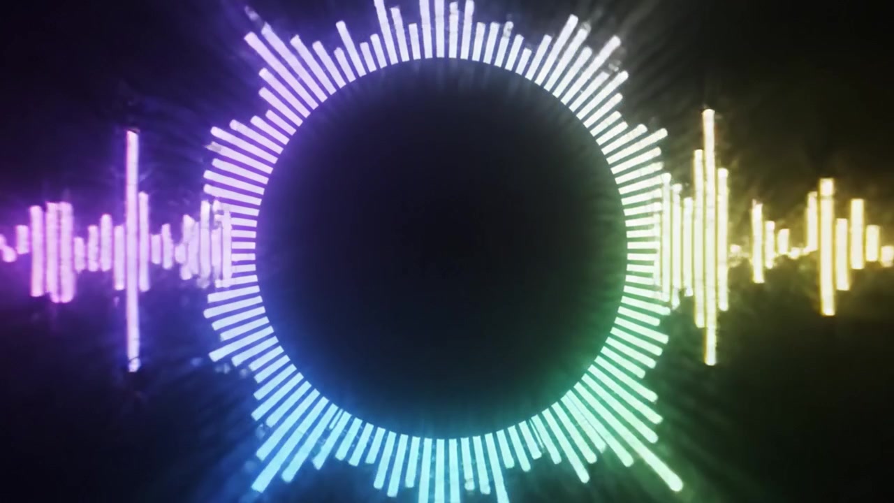 An Engaging Visualization of Sound Waves in Motion, Featuring a Dynamic Circular Display with Colorful Pulsations and Vibrant Audio Frequency Patterns.