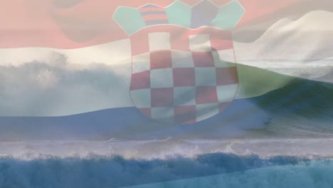 Digital-composition-of-waving-croatia-flag-against-waves-in-the-sea