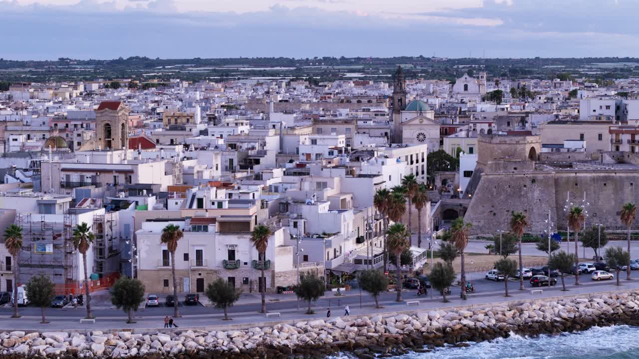 White buildings of Italian township, low altitude aerial view