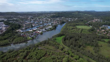 Currumbin-Creek-And-Surroundings-In-Gold-Coast,-Queensland,-Australia---Aerial-Shot