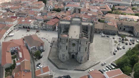 cathedral of guarda, sé da guarda and city view, portugal, aerial orbit