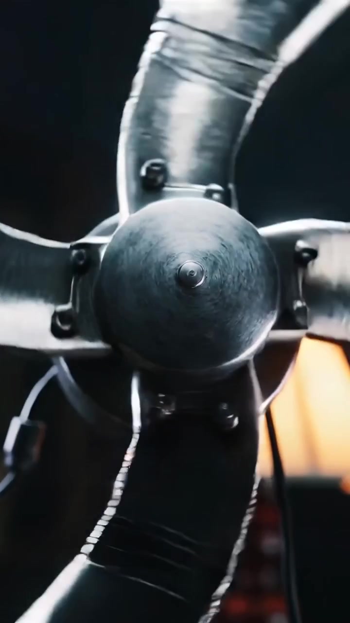 Vídeo vertical: Recebendo energia, cubo de ventilador de metal vintage girando em um quarto escuro, com o brilho quente de uma lâmpada.