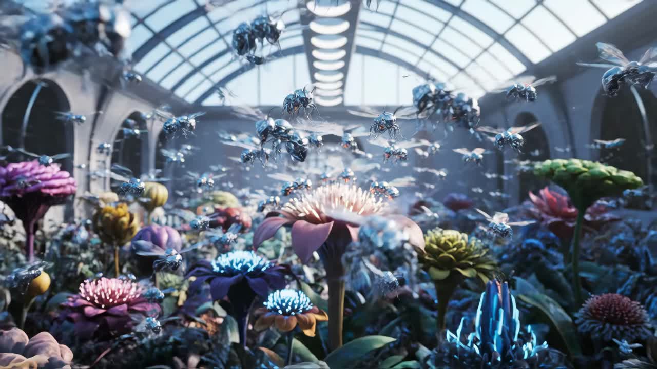 Futuristic Greenhouse with Robot Bees