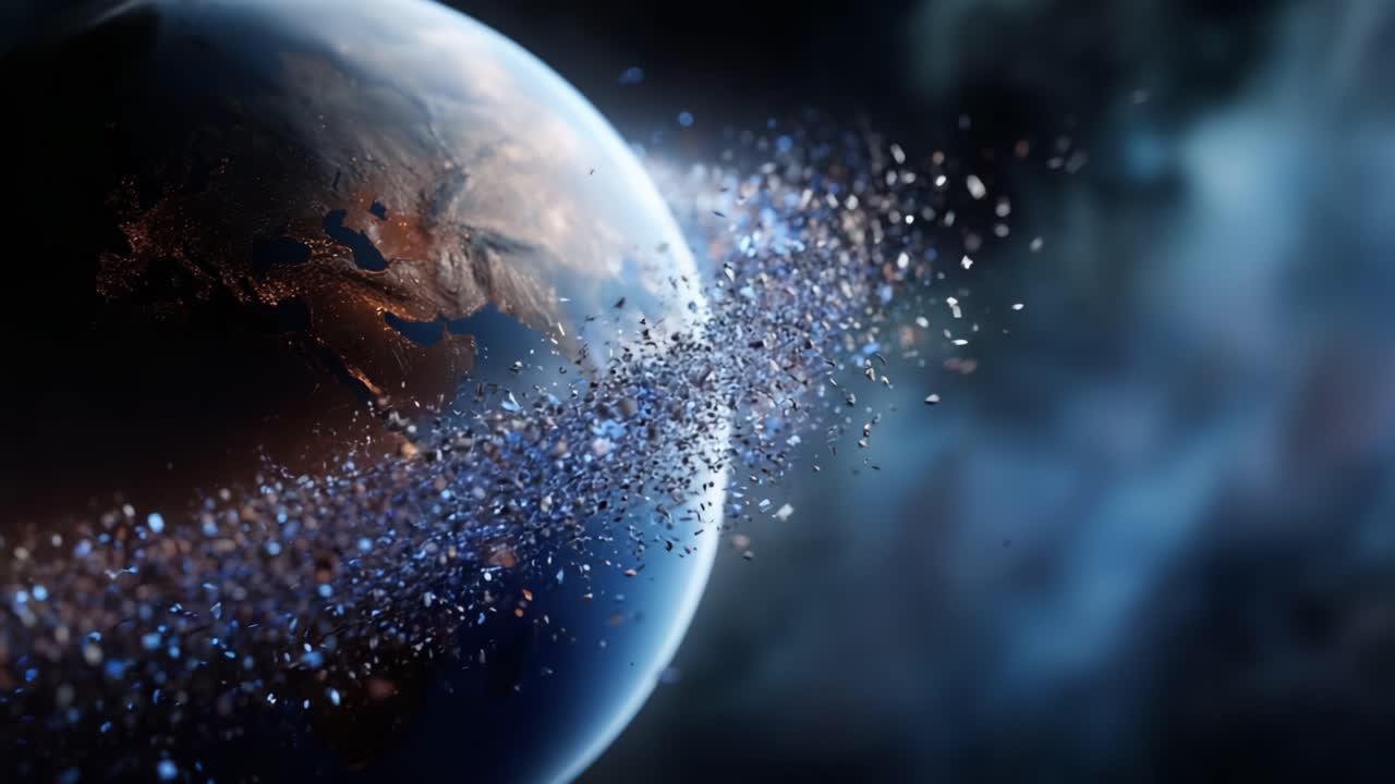 Stunning Visualization of Earth Surrounded by Cosmic Debris, Highlighting the Sheer Beauty of Our Planet Amidst the Vastness of Space and Celestial Events