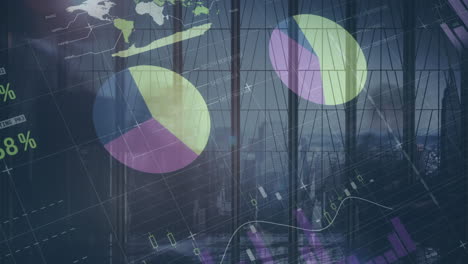 animación del procesamiento de datos financieros en oficinas modernas