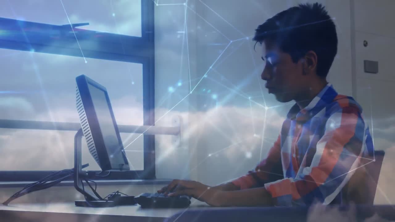 animación de la red de conexiones sobre el estudiante masculino latino en la escuela