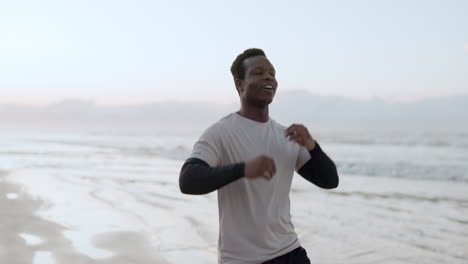 beach, black man and celebration for fitness