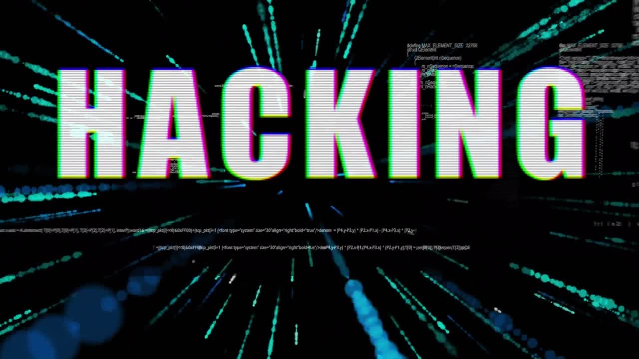 animación de procesamiento de datos y texto de hacking sobre fondo negro
