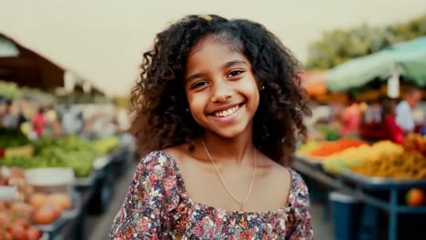 smiling girl at a market