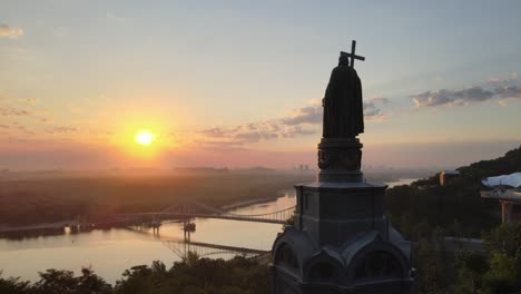 aerial view of kiev, ukraine: monument to vladimir the great at dawn