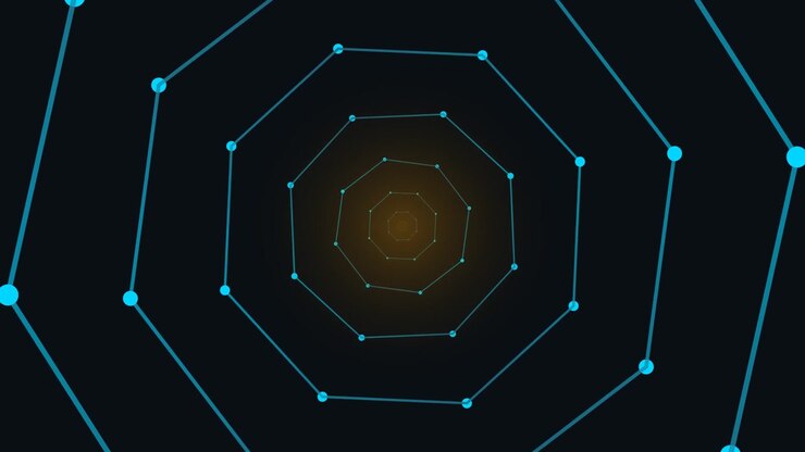Abstract Digital Tunnel with Glowing Blue Geometric Nodes