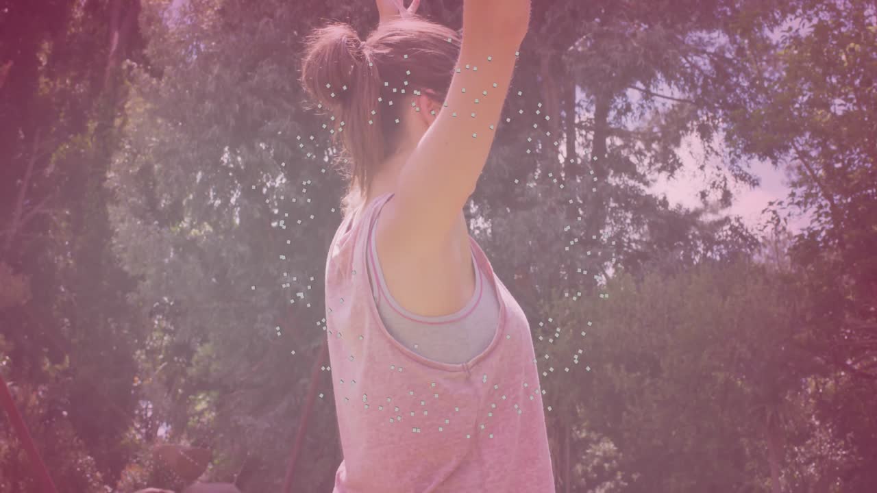 ヨガを実践する白人女性の上に動くスポットのアニメーション