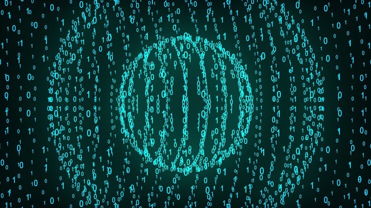 Big and small binary number spheres, computer generated. 3d rendering of binary code background with numbers. Abstract elements