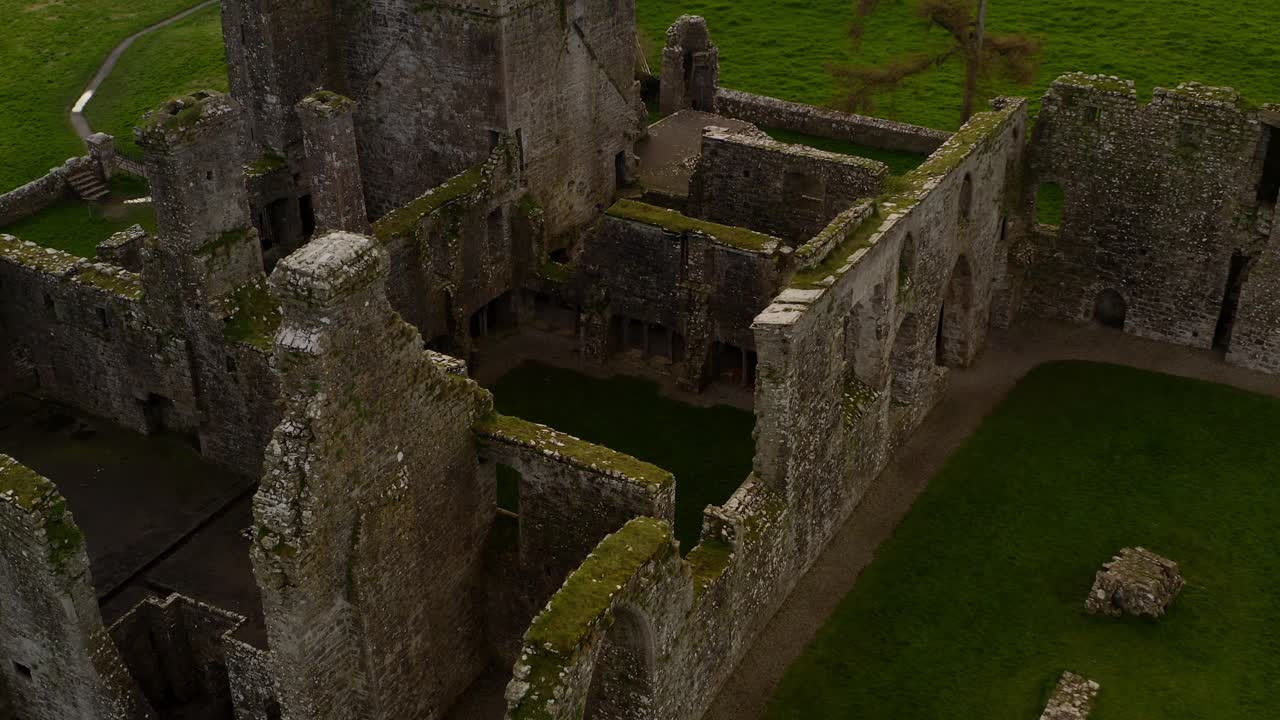 Elegant aerial shot reveals Bective Abbey. Meath, Ireland