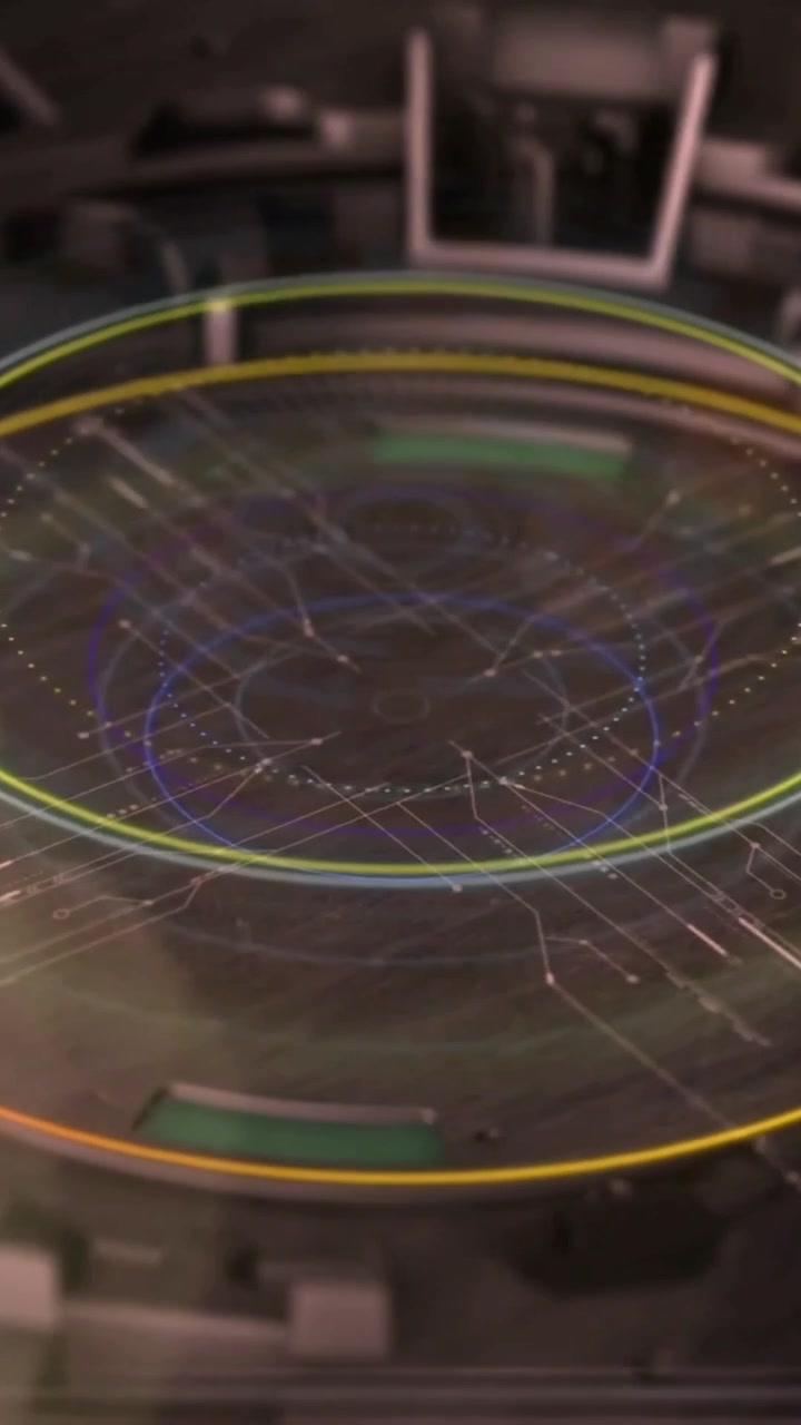 Animazione di circuito stampato ad alta tecnologia con elementi digitali luminosi