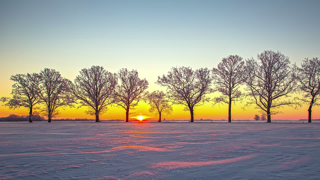 나무 라인 실루과 밝은 해가 뜨는 배경, 타임 스 뷰