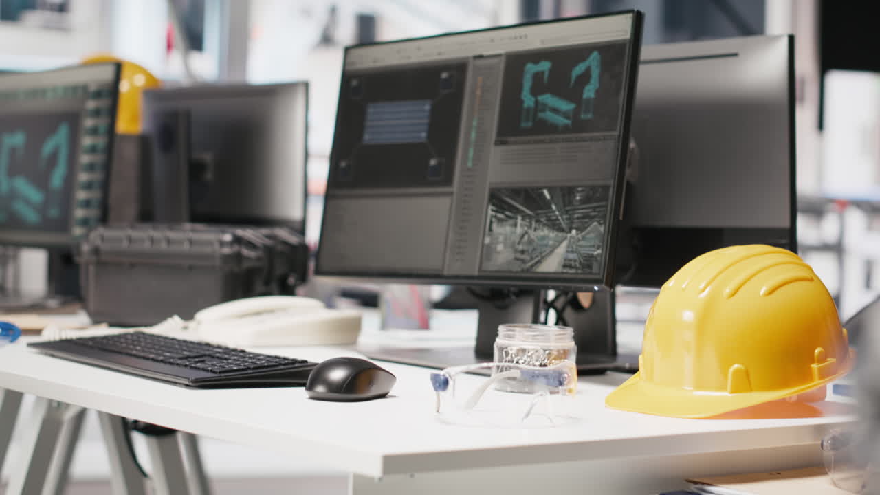 PC display running live metrics in renewable energy high tech facility