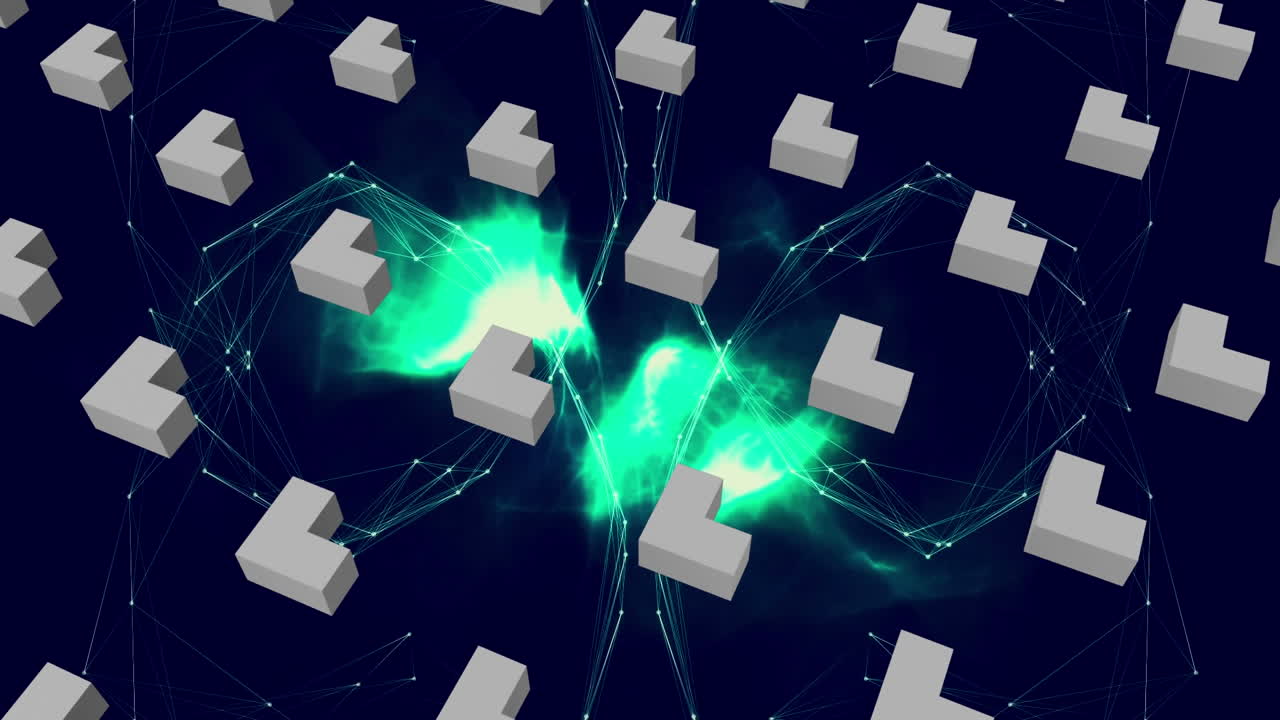 전 세계에 걸친 연결과 모양의 네트워크의 애니메이션