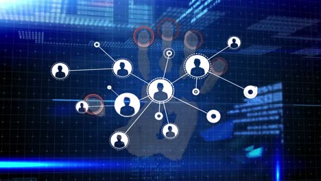 animación del sistema de seguridad biónico de la mano sobre los iconos del usuario en espacio azul y negro