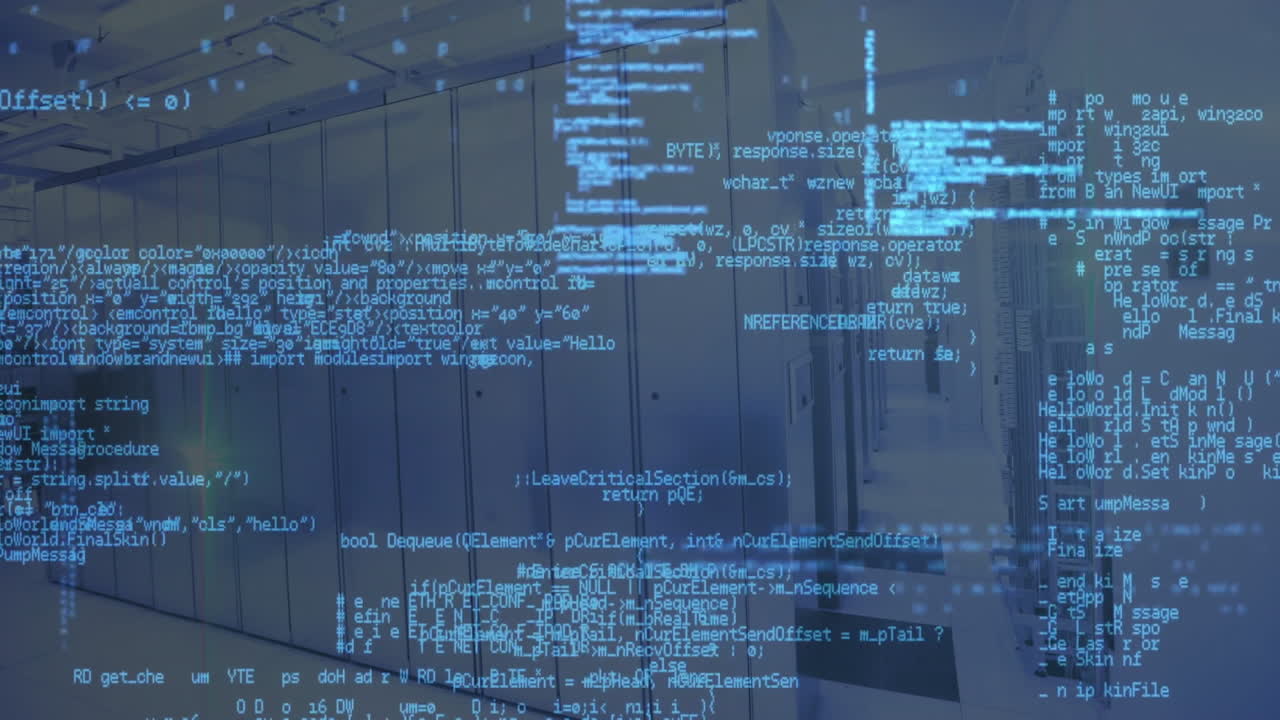 컴퓨터 서버를 통해 디지털 데이터 처리의 애니메이션