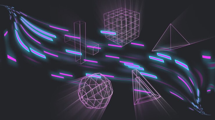 Animation of 3d shapes moving over light trails