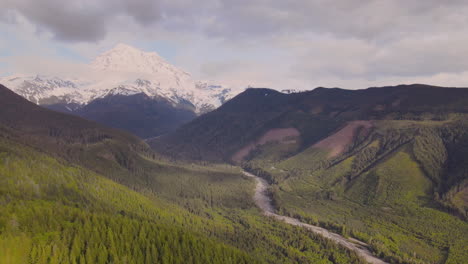 backward flight drone video of the mount rainier, washington state