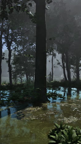 misty forest wetland scene