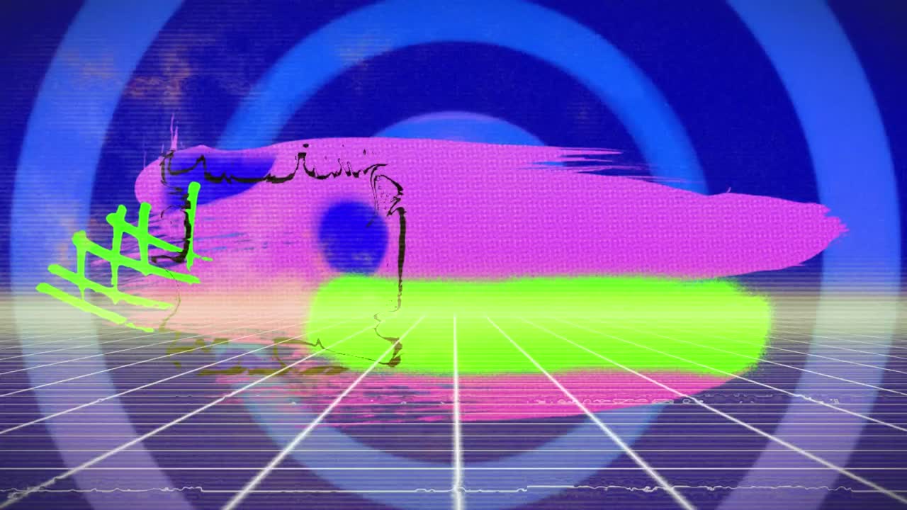 animación de interferencia sobre formas coloridas en fondo azul