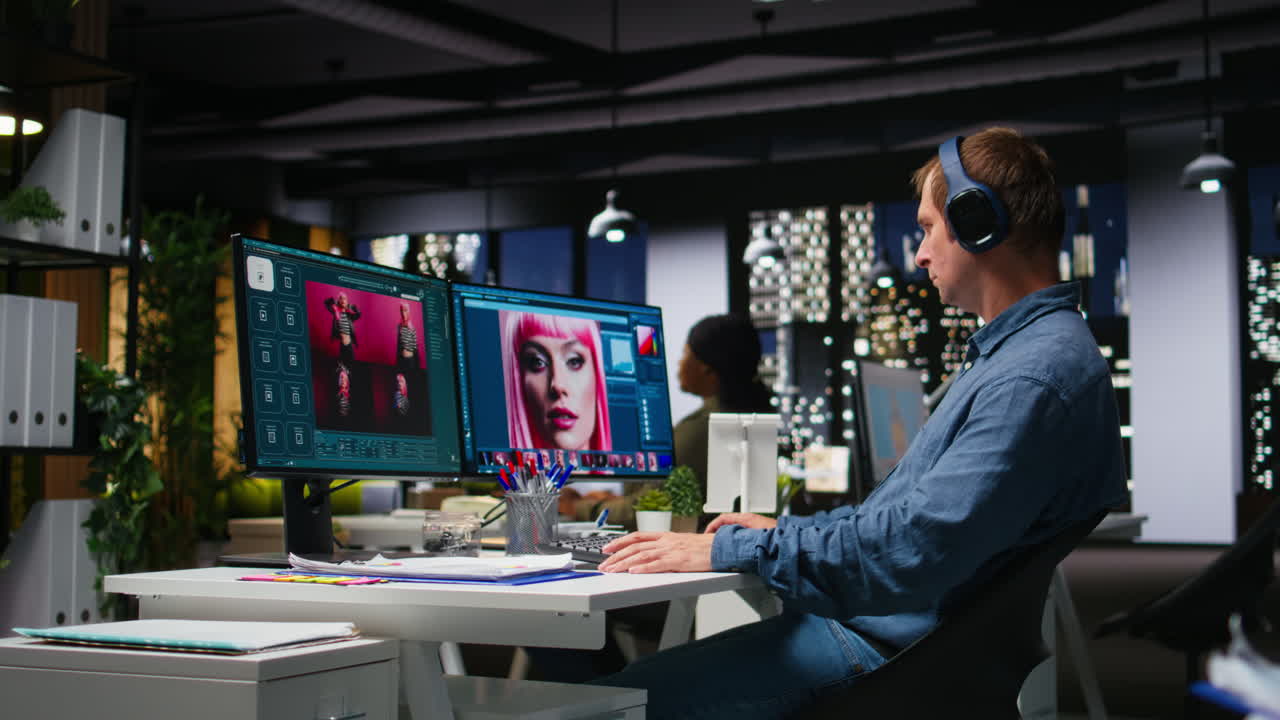 Graphic developer working with photo editing software at the office