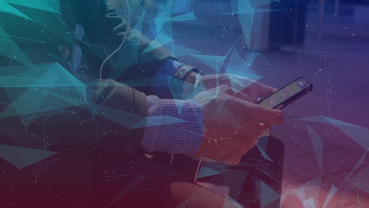 animación de d redes de conexiones sobre el hombre usando teléfono inteligente en segundo plano