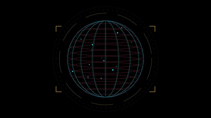 Digital Globe Wireframe Animation with HUD Elements