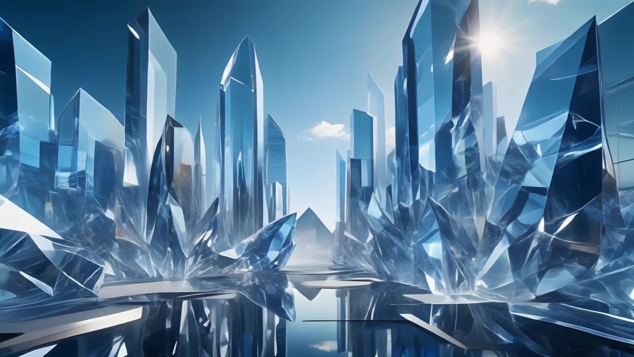 Futuristic Cityscape Made of Glowing Blue Crystals