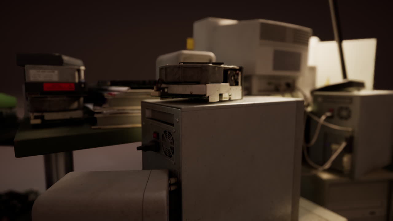 오래된 빈티지 개인용 컴퓨터 작업 공간