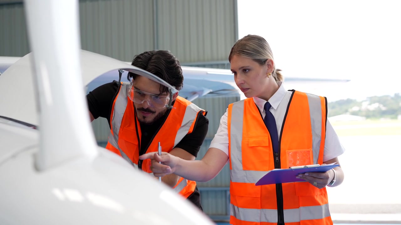 Pilot and Mechanic Collaborating on Aircraft Pre-Flight Inspection