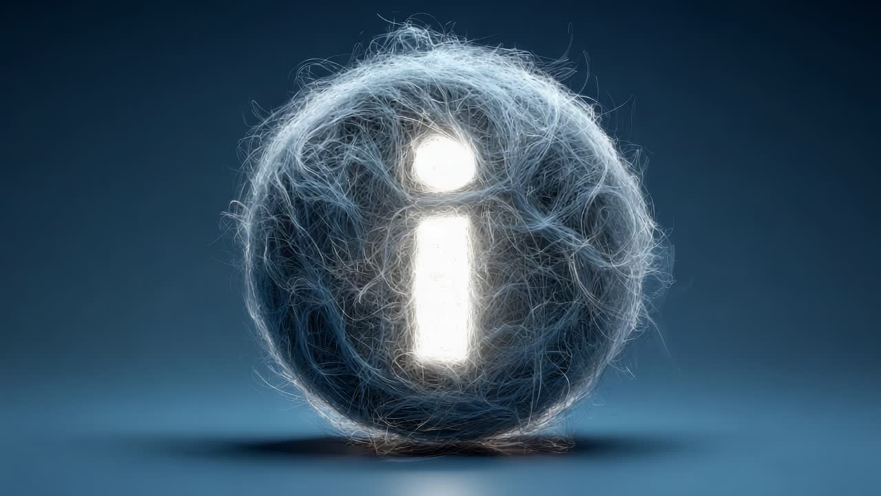 Illuminated Information Icon Enveloped by a Soft, Textured Circular Shape, Emphasizing Clarity and Focus in a Minimalistic Aesthetic with Dark Background