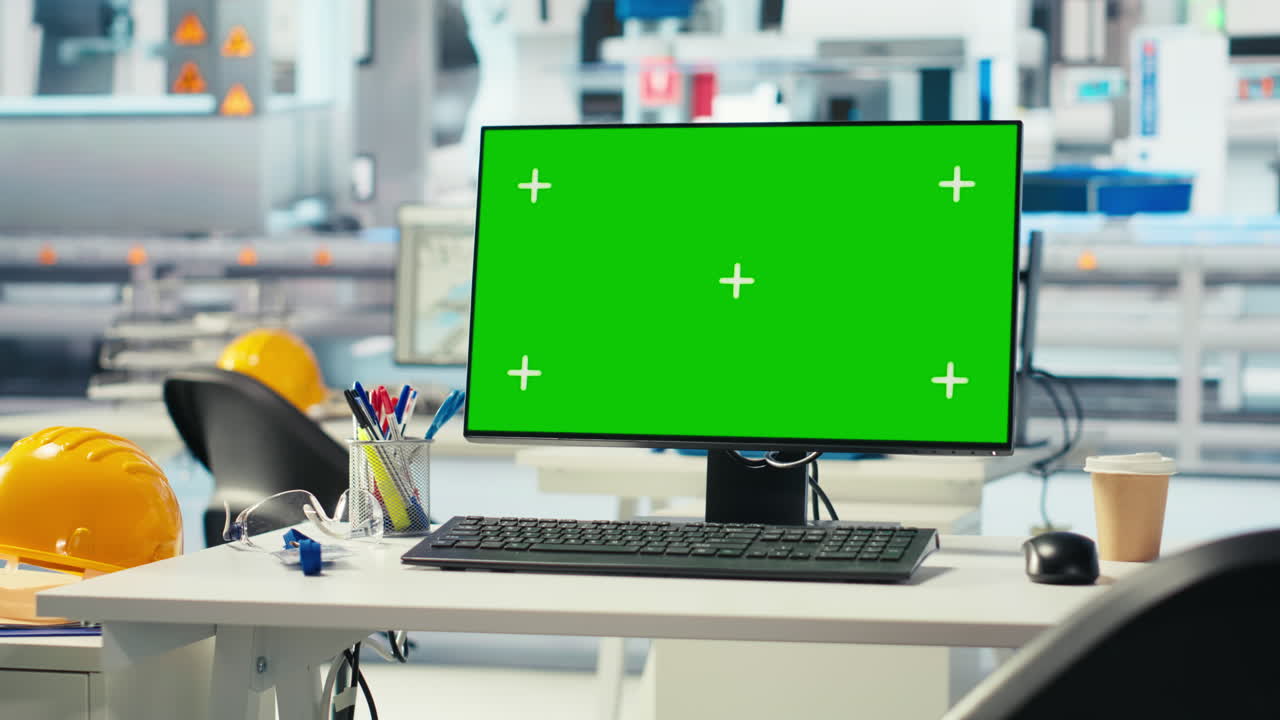 monitor de pc de maqueta en una fábrica de fotovoltaica utilizado para el análisis de datos