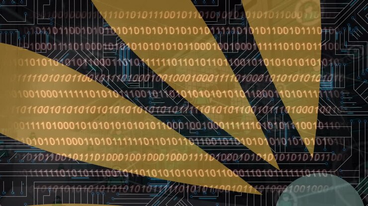 Animation of data processing over shapes and computer circuit board