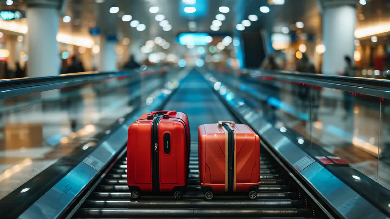 공항 컨베이어 벨트에 있는 수하물