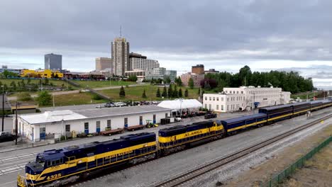 alaska railroad train arriving in anchorage