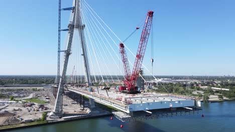 Gordie-Howe-international-bridge-being-built-over-Detroit-River,-connecting-the-US-and-Canada