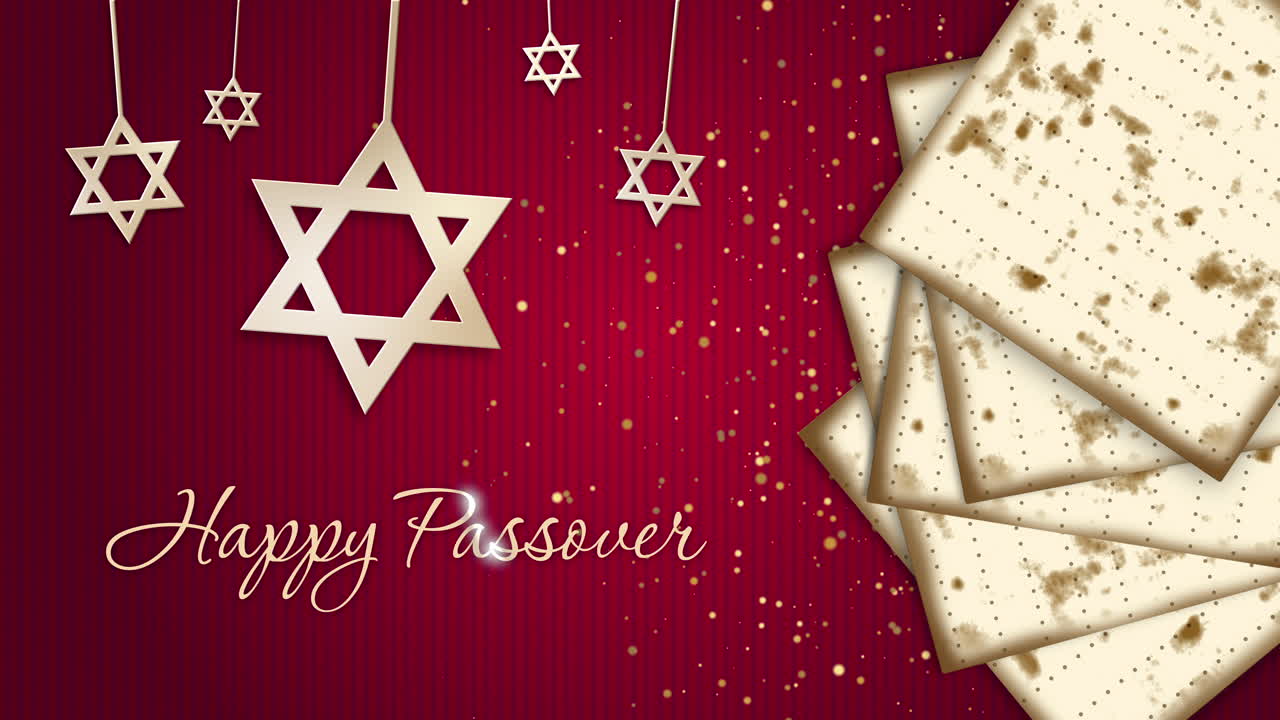 Happy Jewish Passover. Star of david and traditional matzah bread on red background. Looped holiday animation.