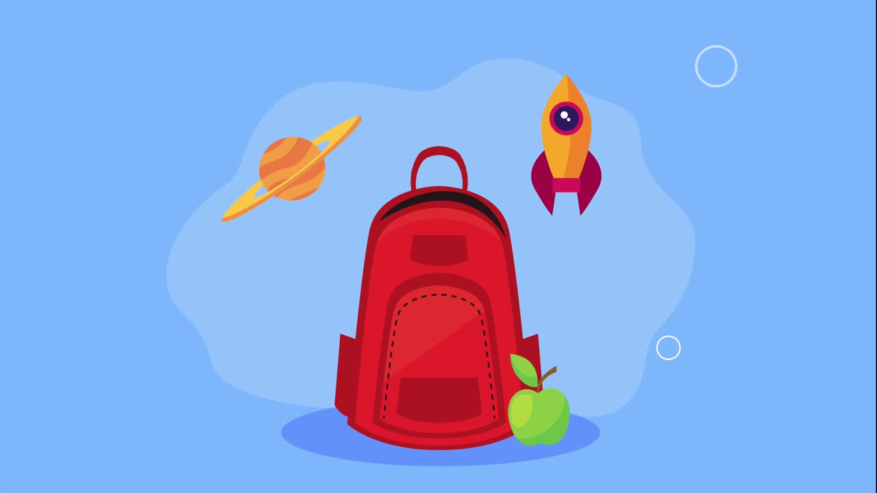 red schoolbag with supplies animation