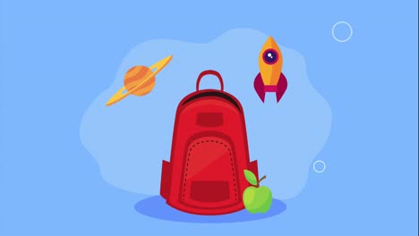 bolso de escuela rojo con animación de suministros